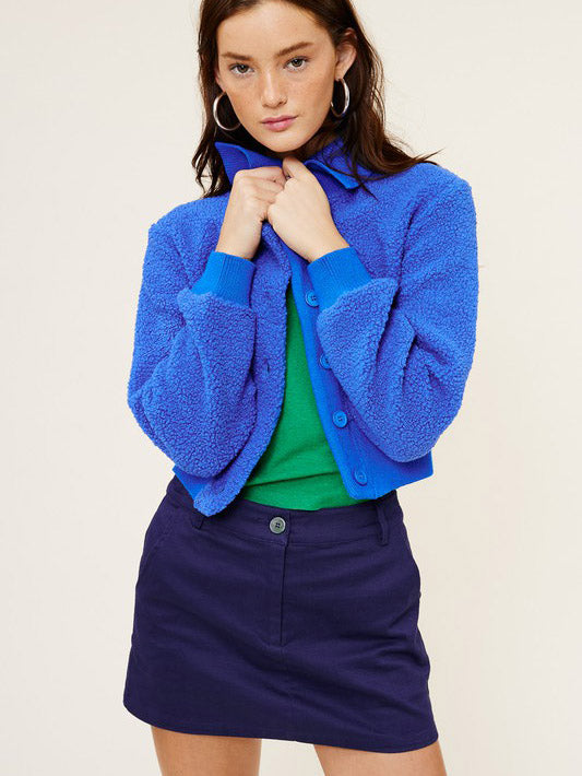 Blue Teddy Cropped Jacket