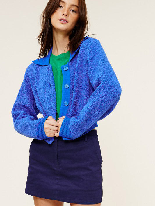 Blue Teddy Cropped Jacket