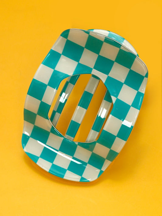 Blue Plaid Flat Claw Clip