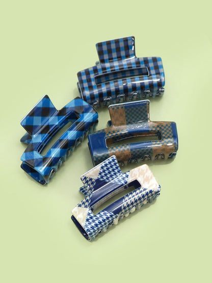 Blue Pattern Hair Claw Clip Set