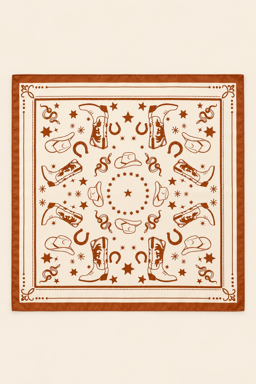 Brown Western Motif Square Bandana Scarf
