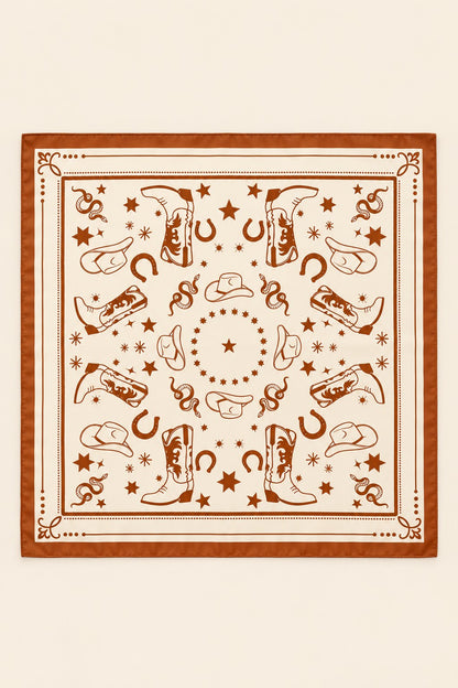 Brown Western Motif Square Bandana Scarf