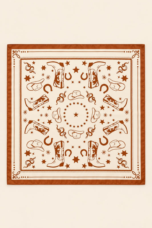 Brown Western Motif Square Bandana Scarf