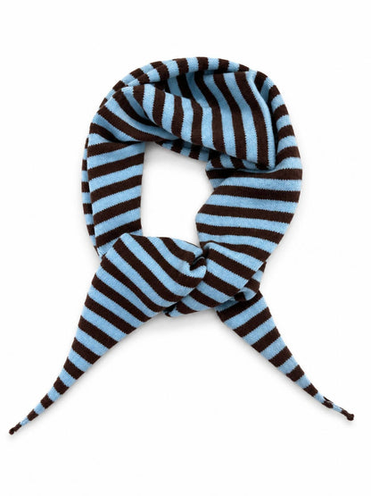 Brown and Blue Stripe Slim Knit Scarf