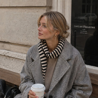 Brown and Blue Stripe Slim Knit Scarf