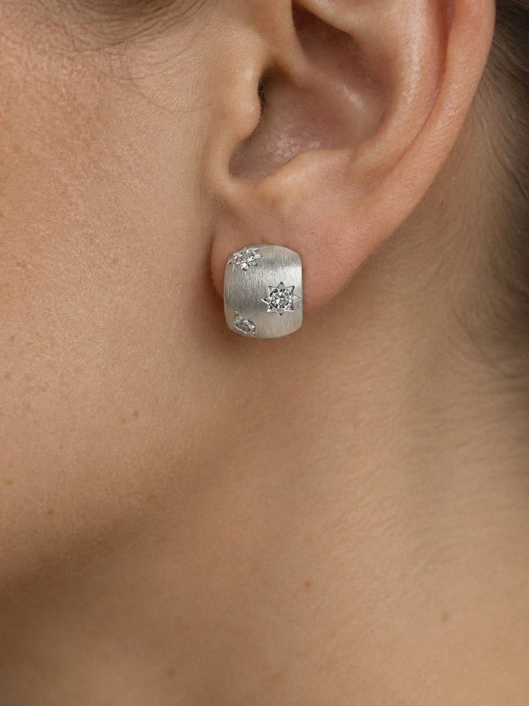 Brushed Silver Geometric Earrings