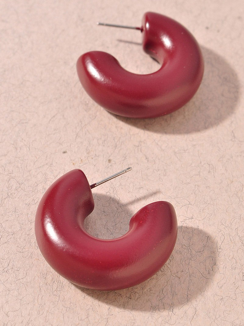 Burgundy Puffy Open Hoop Earrings