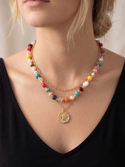Carnival Colors Beaded Coin Necklace