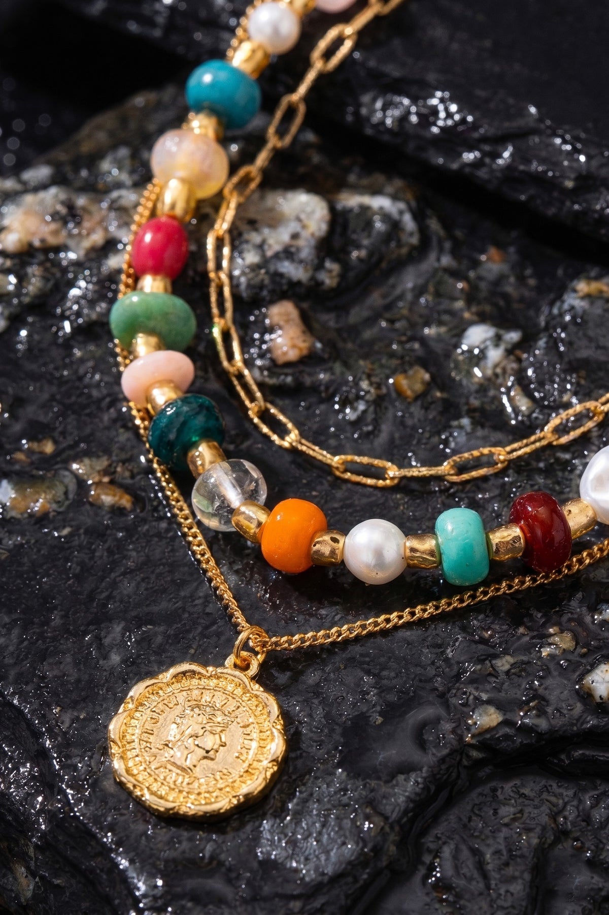 Carnival Colors Beaded Coin Necklace