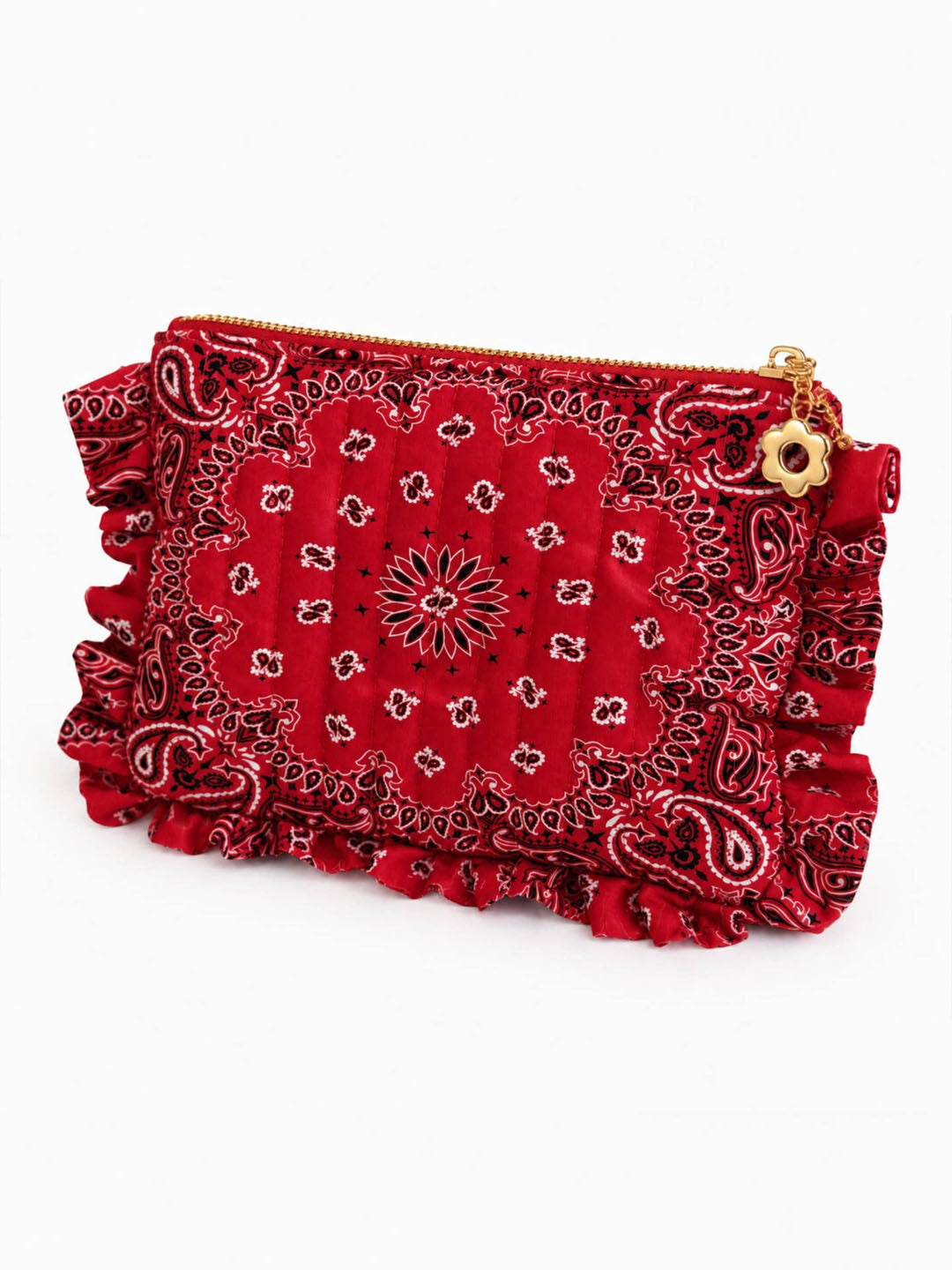 Classic Red Bandana Ruffle Pouch
