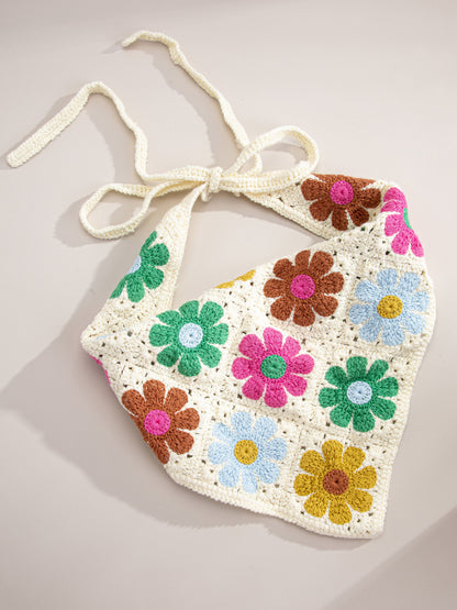 Cream Flower Crochet Bandana