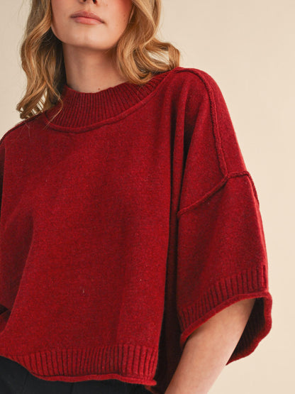 Dakota Dark Red Mock Neck Sweater