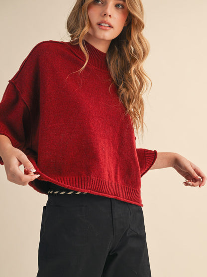 Dakota Dark Red Mock Neck Sweater