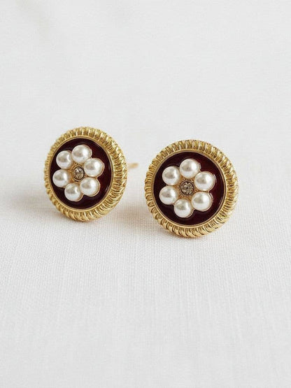 Dark Red Vintage Floral Earrings