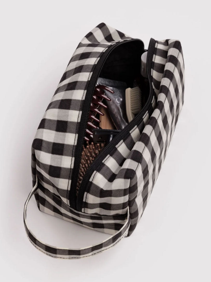 Black and Cream Gingham Dopp Kit
