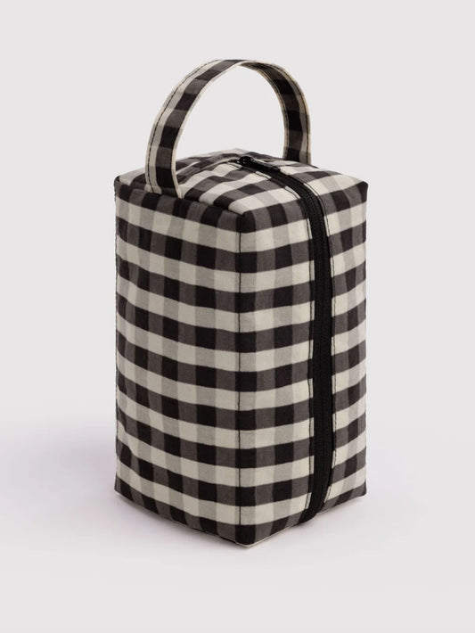 Black and Cream Gingham Dopp Kit