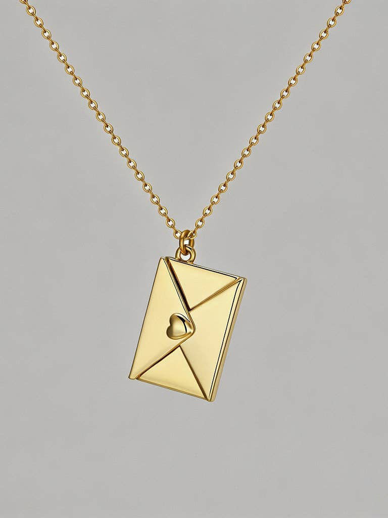 Gold Love You Envelope Locket Necklace