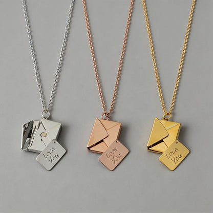 Gold Love You Envelope Locket Necklace