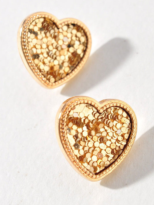 Gold Heart Stud Earrings