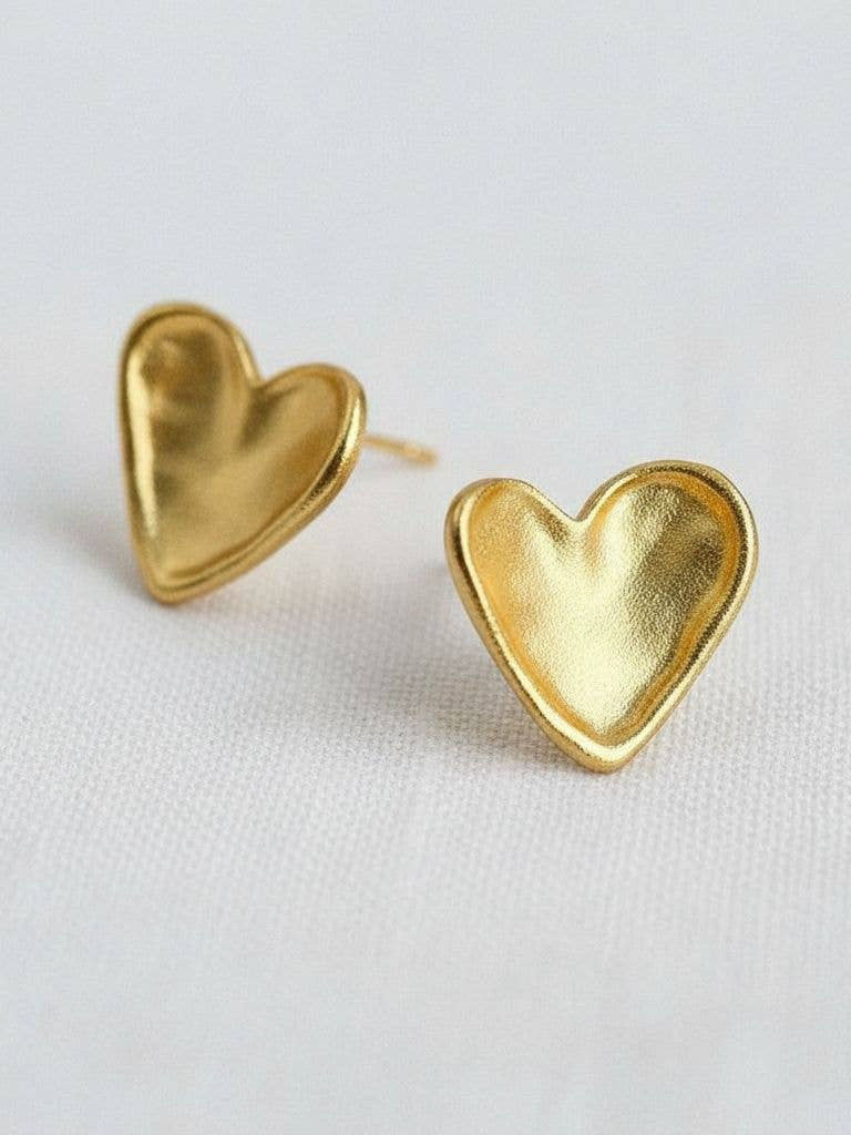 Gold-Toned Textured Heart Earrings