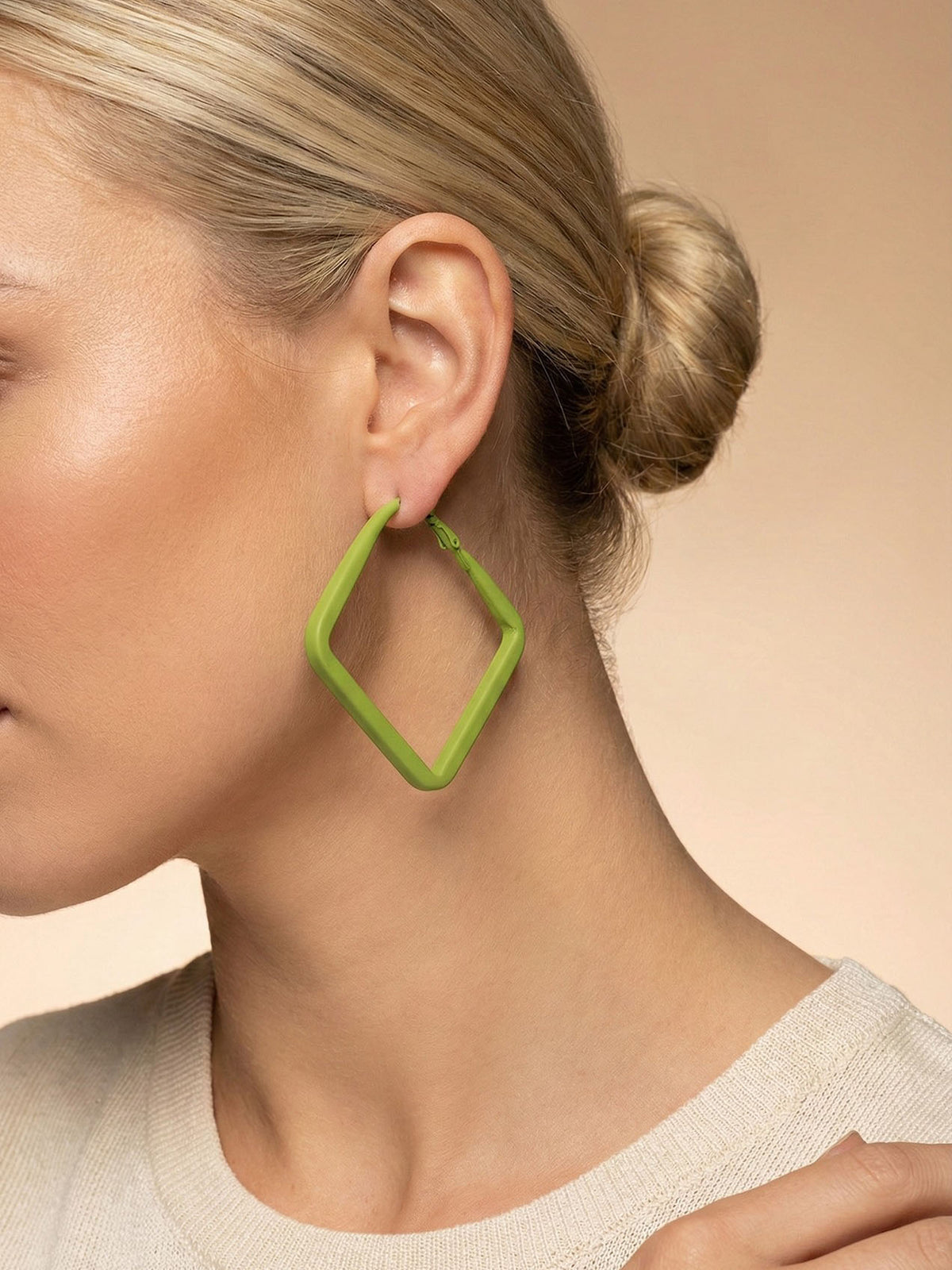 Green Square Hoop Earrings