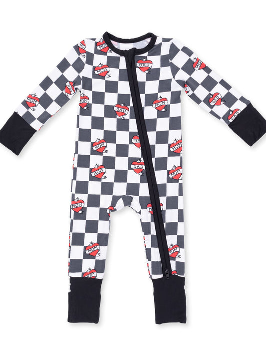 Heart Tattoo Check Black Convertible Romper
