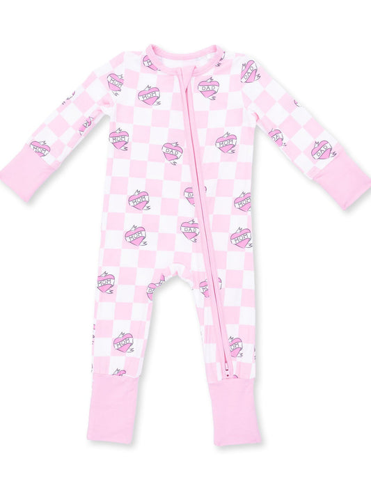 Heart Tattoo Check Pink Convertible Romper