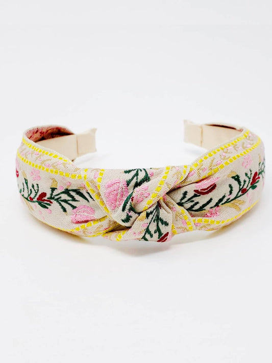Indie Pink French Floral Embroidered Headband