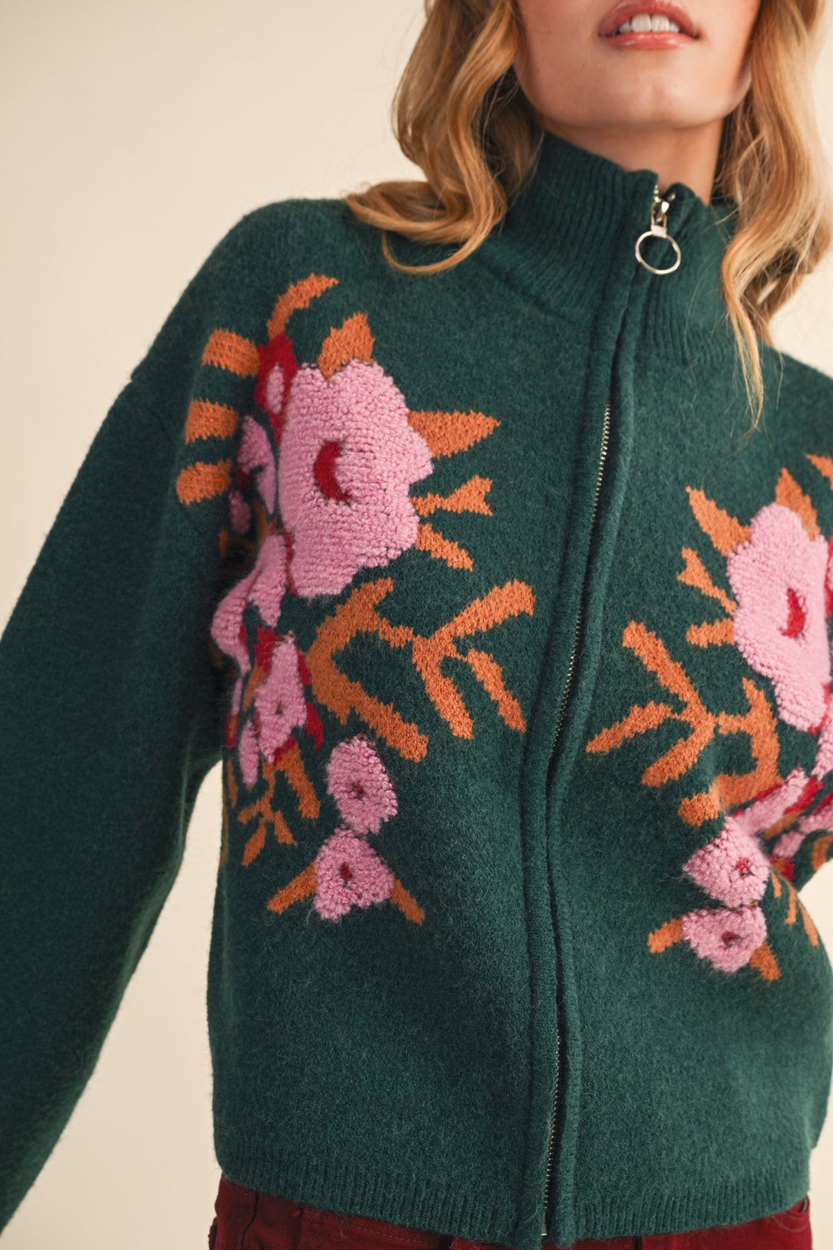 Katie Floral Zip Cardigan