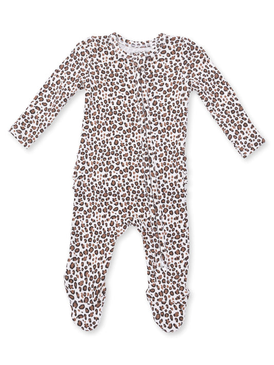 Leopard Rib Zipper Footie