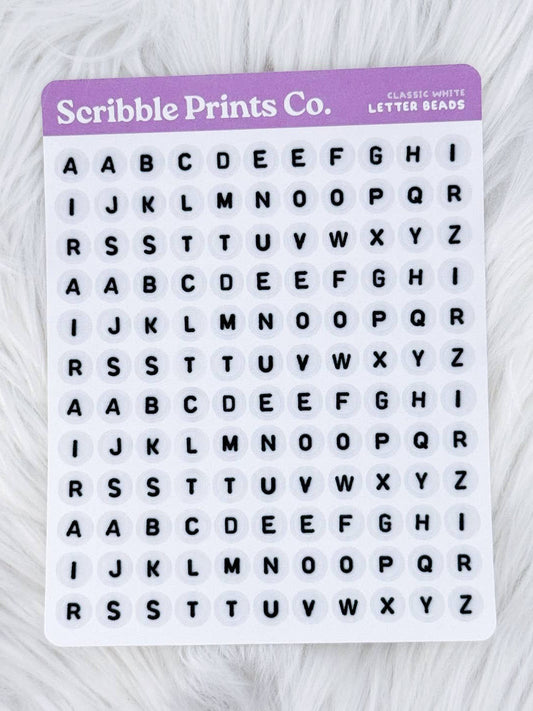 Letter Beads - Classic White Matte Journal Sticker