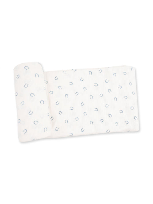 Little Horseshoes Blue Swaddle Blanket