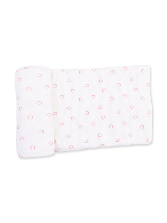 Little Horseshoes Pink Swaddle Blanket
