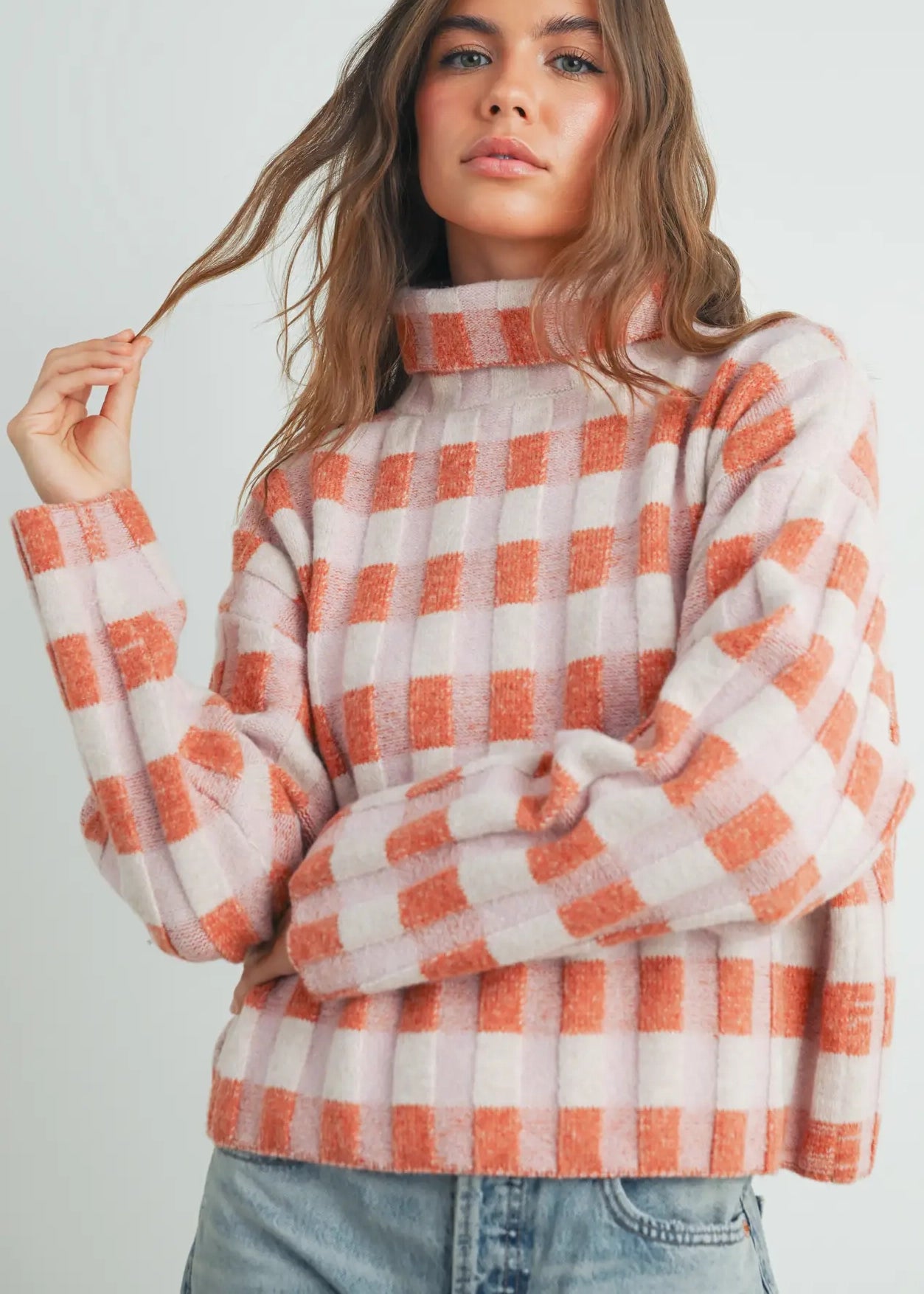 Maple Checkered Turtleneck Sweater