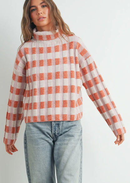 Maple Checkered Turtleneck Sweater