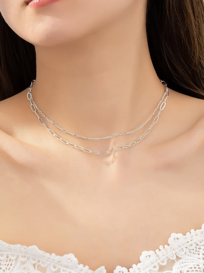 Silver Two Layer Minimalist Chain Necklace