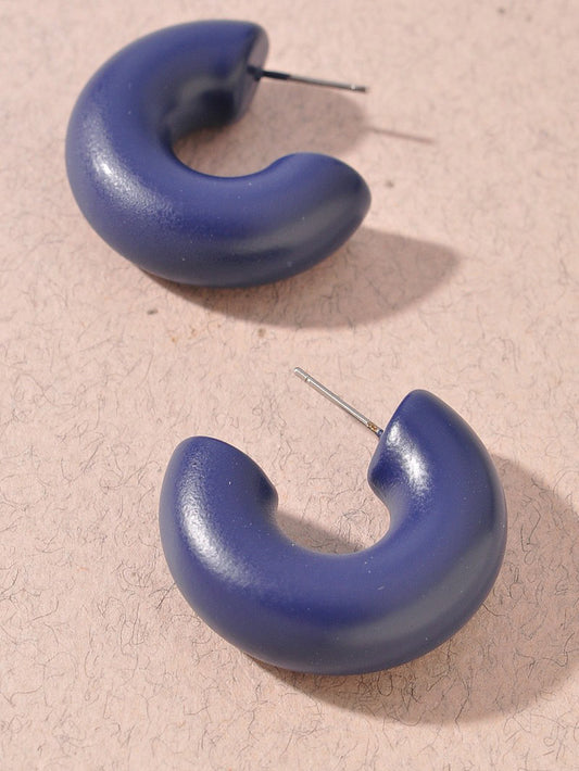 Navy Puffy Open Hoop Earrings