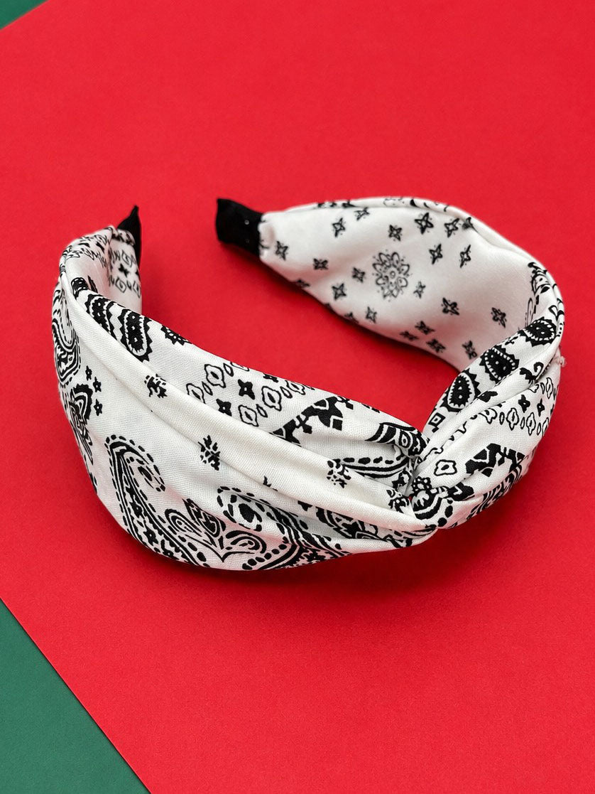 Off White Paisley Bandana Knotted Headband