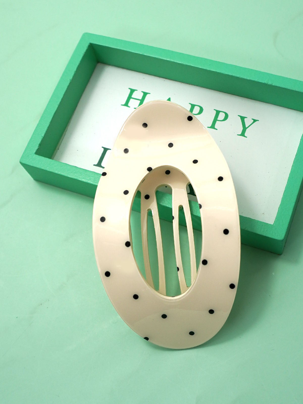 Off White Polka Dot Flat Hair Claw Clip