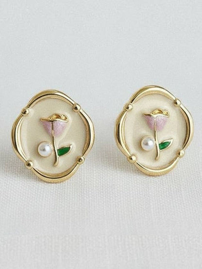 Floral Oil Painting Earrings
