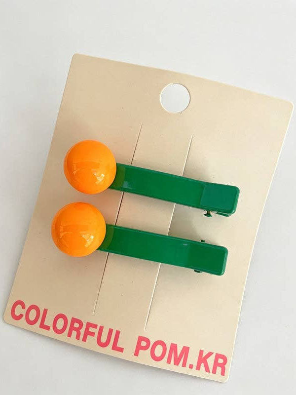 Orange Green Bead Snap Hair Clip
