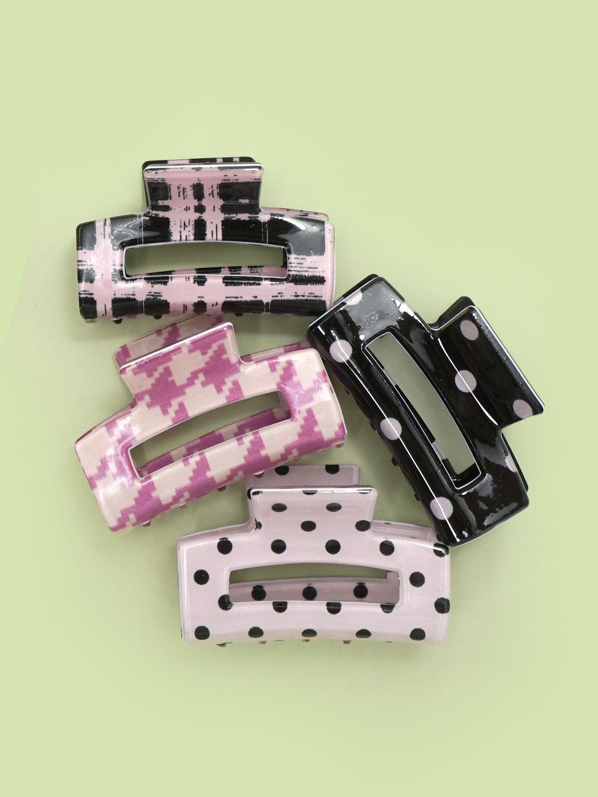 Pink Pattern Hair Claw Clip Set
