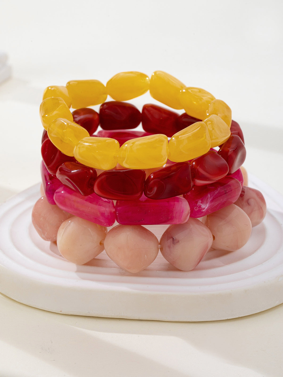 Pink Resin Stretch Bracelet Set