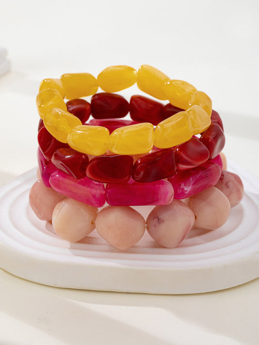 Pink Resin Stretch Bracelet Set