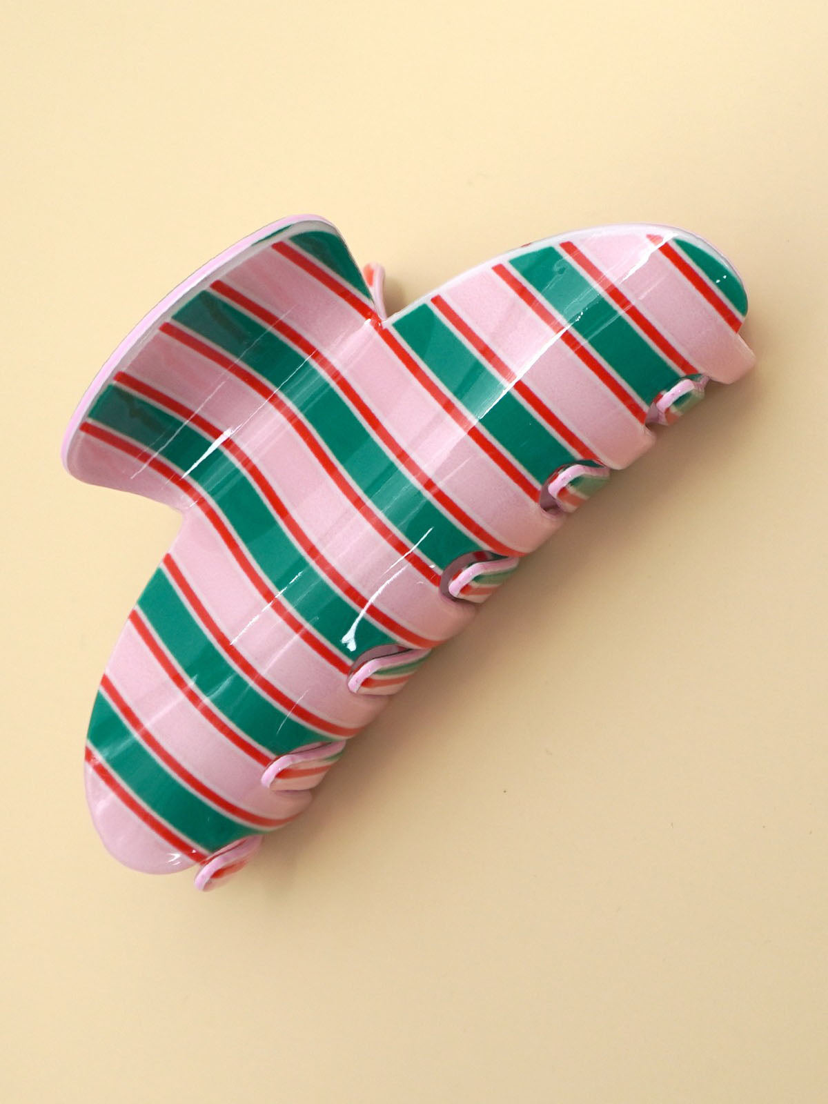 Pink and Green Stripe Claw Clip