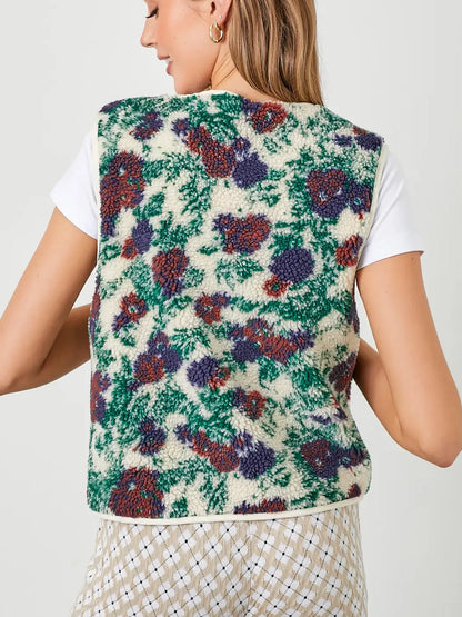 Poppy Sherpa Floral Button Vest