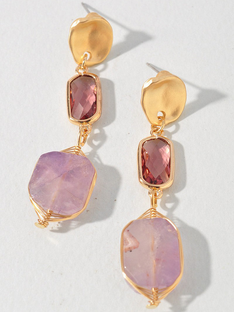 Purple Stone Drop Earrings