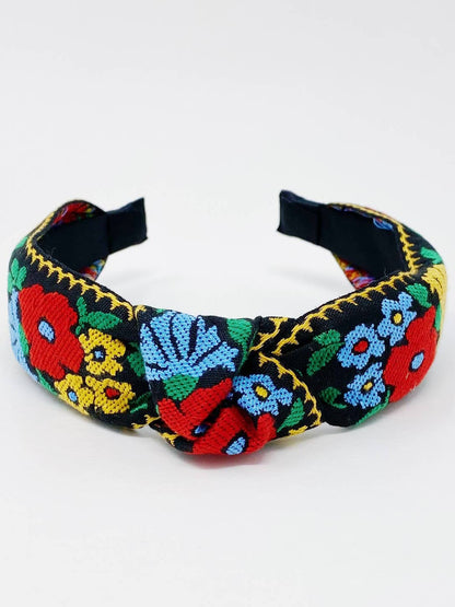 Red French Floral Embroidered Headband