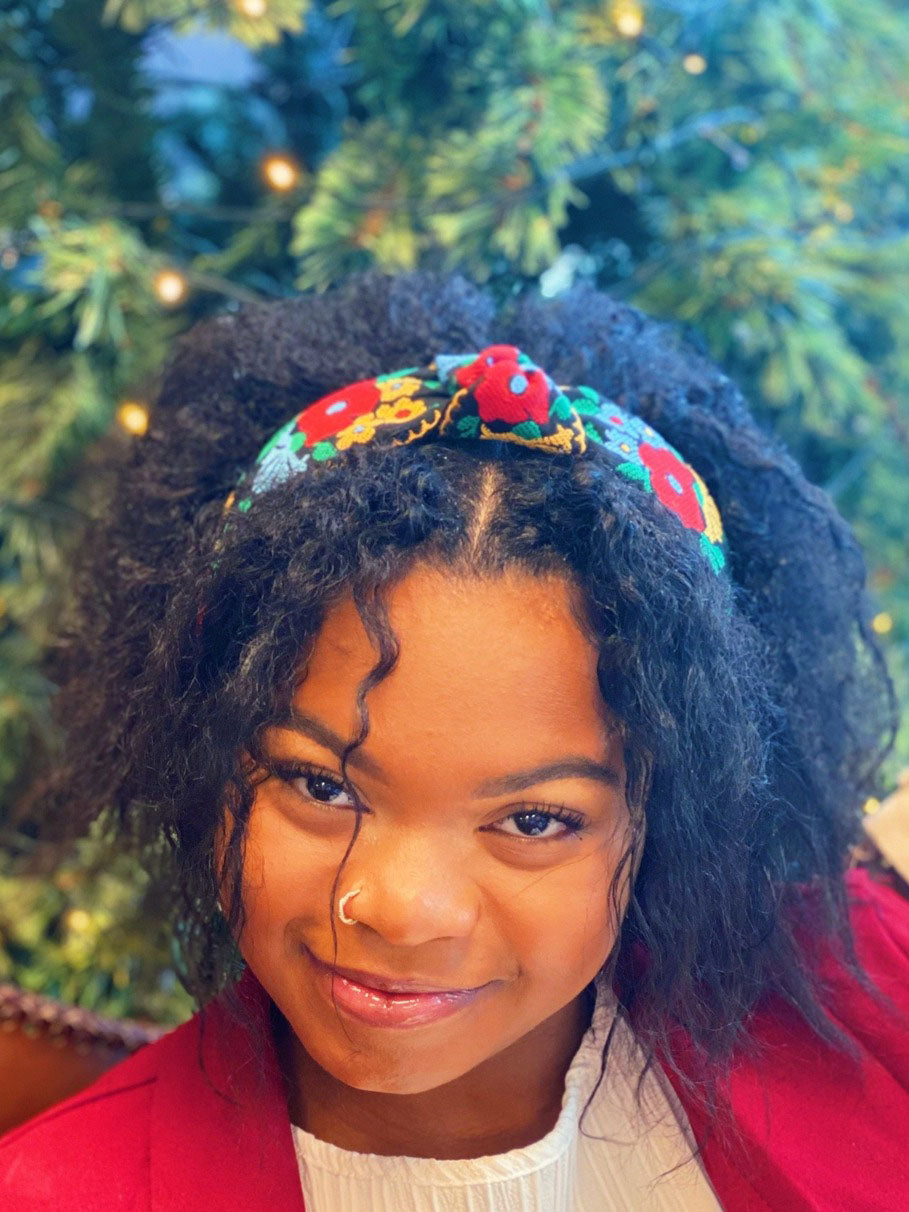 Red French Floral Embroidered Headband
