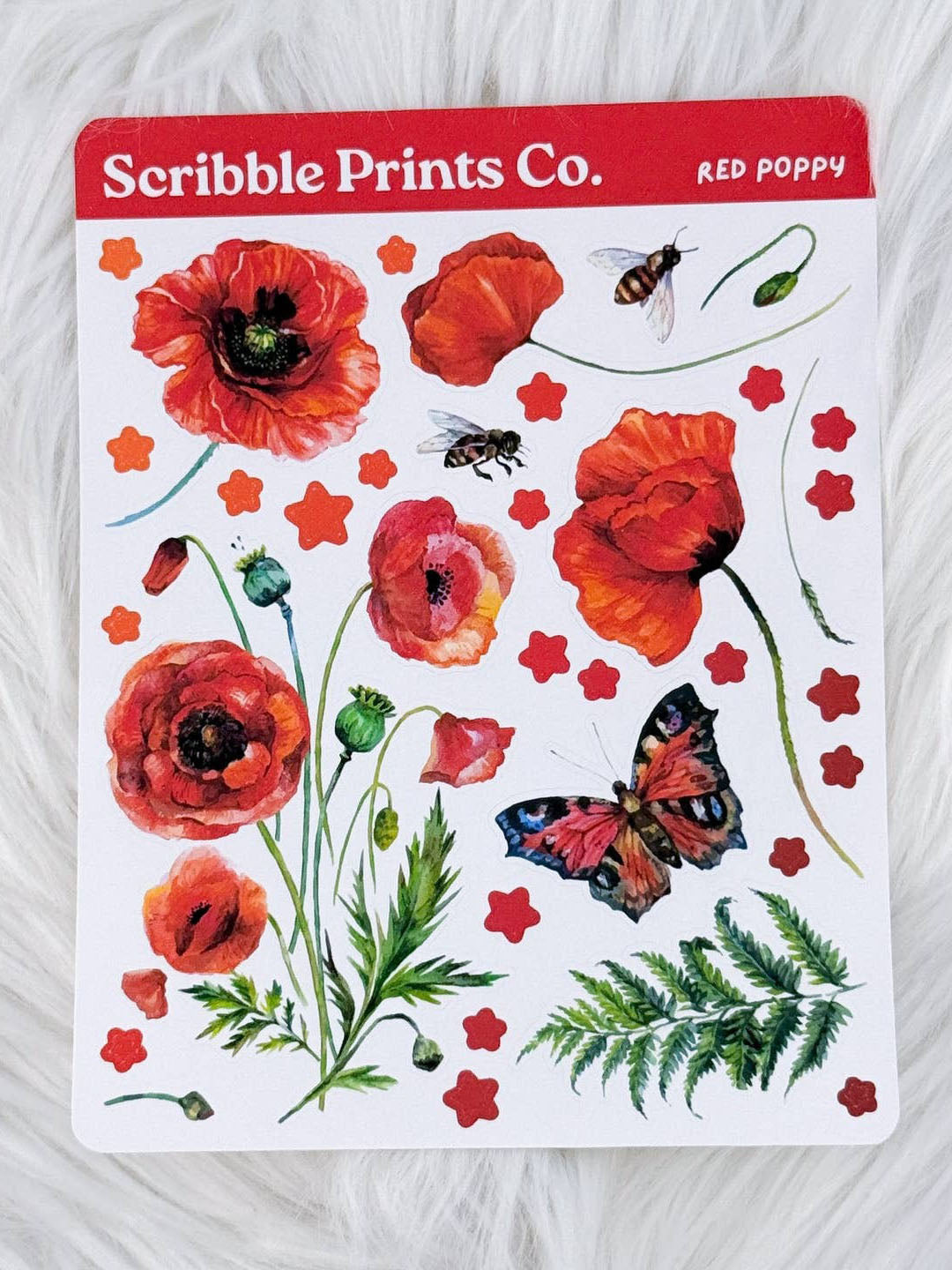 Red Poppy Deco Sticker Sheet